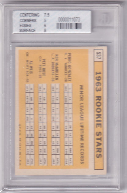 PETE ROSE 1963 Topps RC Rookie #537 BGS / BVG 5.5 EX+ - REDS - Columbia Hobby - Sports Card Boxes - Toploaders - Card Savers