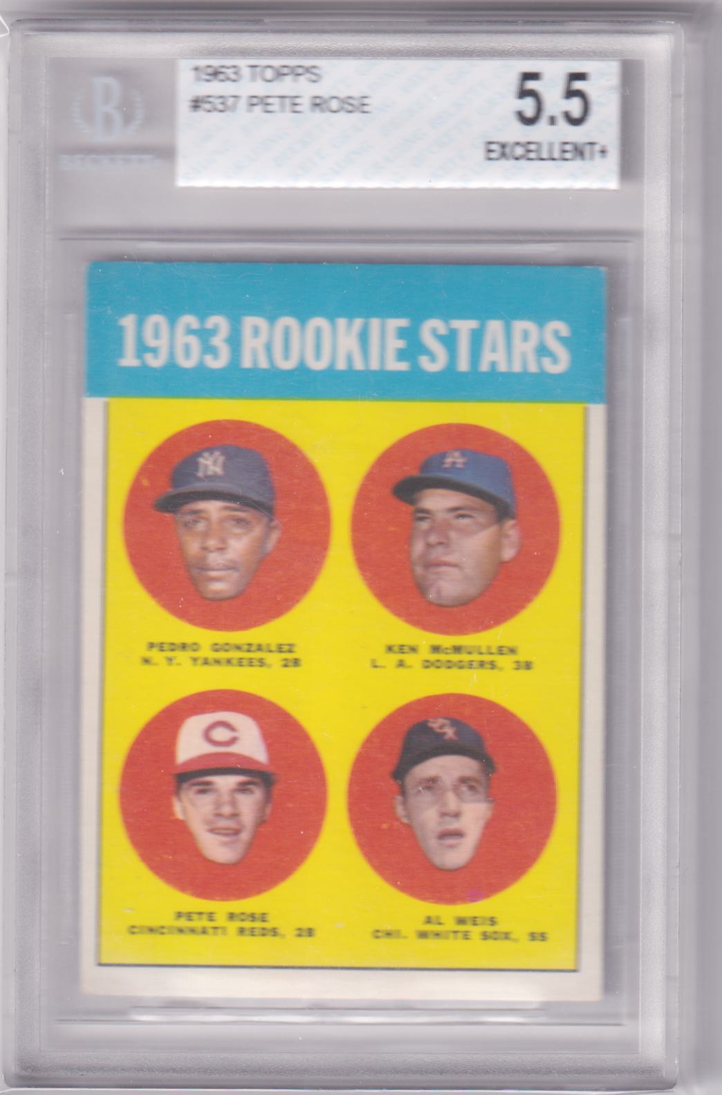 PETE ROSE 1963 Topps RC Rookie #537 BGS / BVG 5.5 EX+ - REDS - Columbia Hobby - Sports Card Boxes - Toploaders - Card Savers