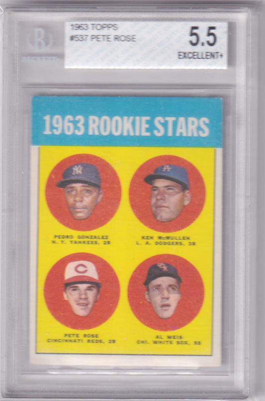 PETE ROSE 1963 Topps RC Rookie #537 BGS / BVG 5.5 EX+ - REDS - Columbia Hobby - Sports Card Boxes - Toploaders - Card Savers