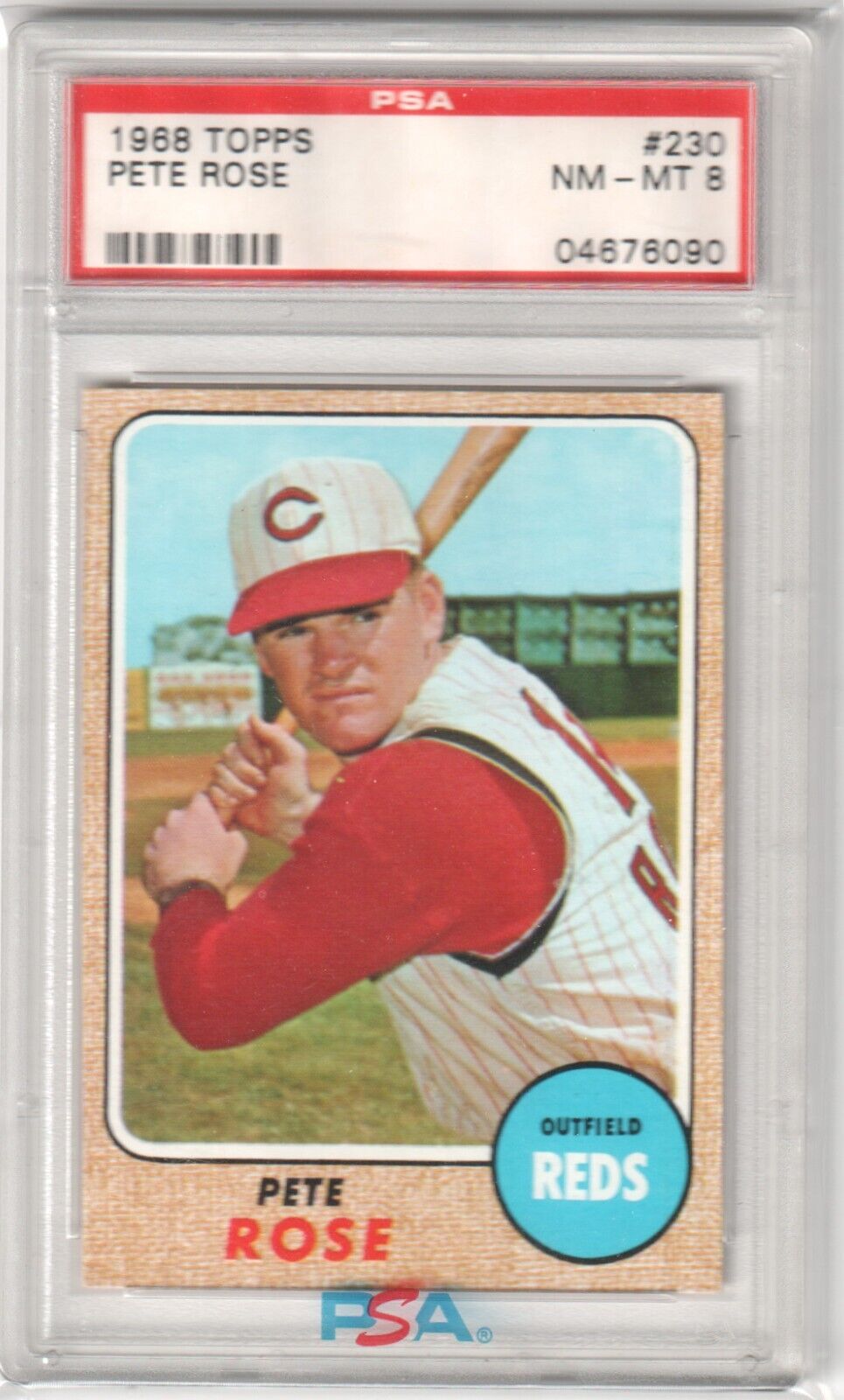 PETE ROSE 1968 Topps #230 PSA 8 NM - MT - REDS - Columbia Hobby - Sports Card Boxes - Toploaders - Card Savers