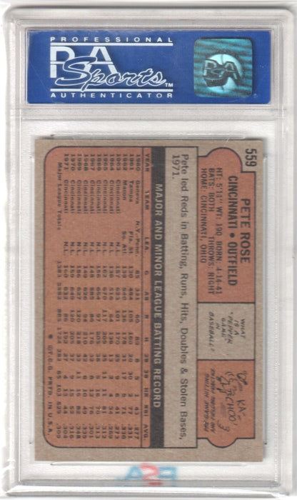 PETE ROSE 1972 Topps #559 PSA 8 NM - MT - REDS - Columbia Hobby - Sports Card Boxes - Toploaders - Card Savers