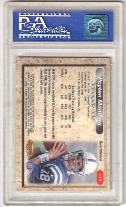 PEYTON MANNING 1998 Bowman's Best RC Rookie 112 PSA 10 GEM MINT - COLTS - Columbia Hobby - Sports Card Boxes - Toploaders - Card Savers