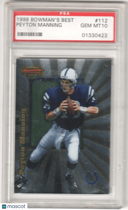 PEYTON MANNING 1998 Bowman's Best RC Rookie 112 PSA 10 GEM MINT - COLTS - Columbia Hobby - Sports Card Boxes - Toploaders - Card Savers