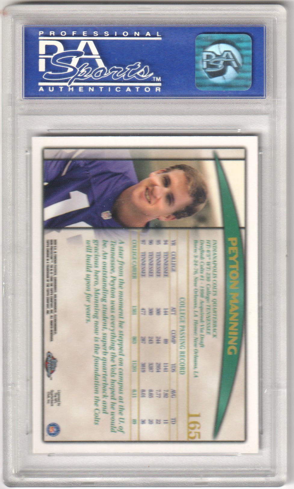 PEYTON MANNING 1998 Topps Chrome RC Rookie 165 PSA 9 MINT - COLTS - Columbia Hobby - Sports Card Boxes - Toploaders - Card Savers
