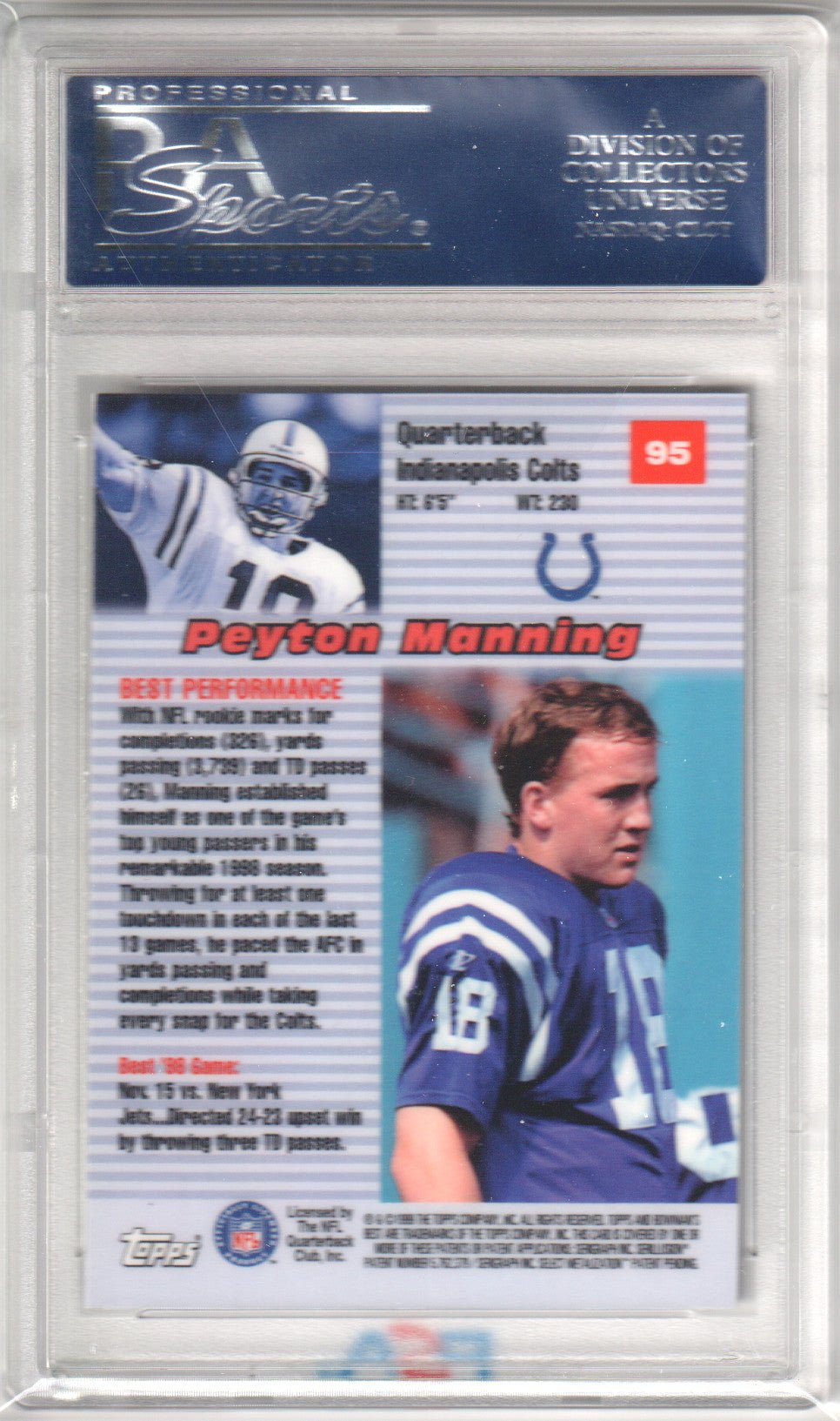 PEYTON MANNING 1999 Bowman's Best 95 PSA 10 GEM MINT - COLTS - Columbia Hobby - Sports Card Boxes - Toploaders - Card Savers