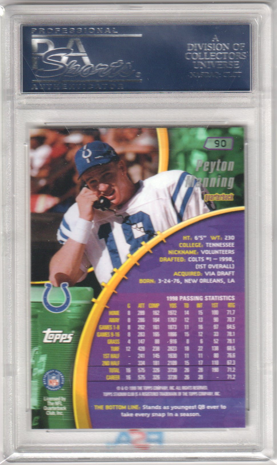 PEYTON MANNING 1999 Topps Stadium Club 90 PSA 10 GEM MINT - COLTS - Columbia Hobby - Sports Card Boxes - Toploaders - Card Savers