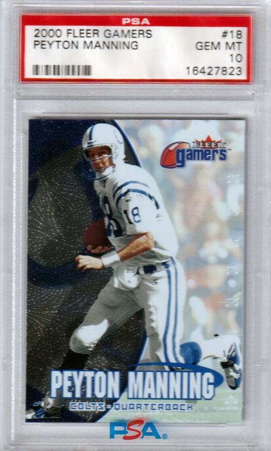 PEYTON MANNING 2000 Fleer Gamers #18 PSA 10 GEM MINT - COLTS POP 17 - Columbia Hobby - Sports Card Boxes - Toploaders - Card Savers
