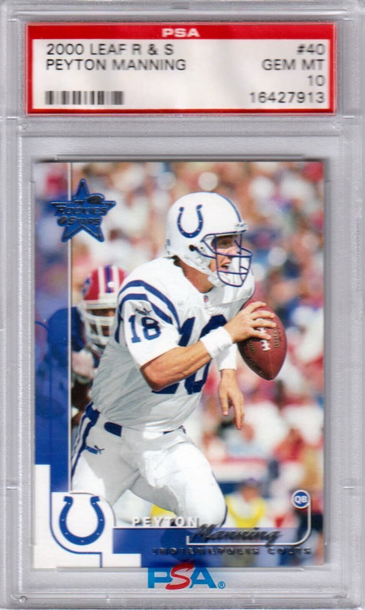 PEYTON MANNING 2000 Leaf Rookies & Stars #40 PSA 10 GEM MINT - COLTS POP 3 - Columbia Hobby - Sports Card Boxes - Toploaders - Card Savers