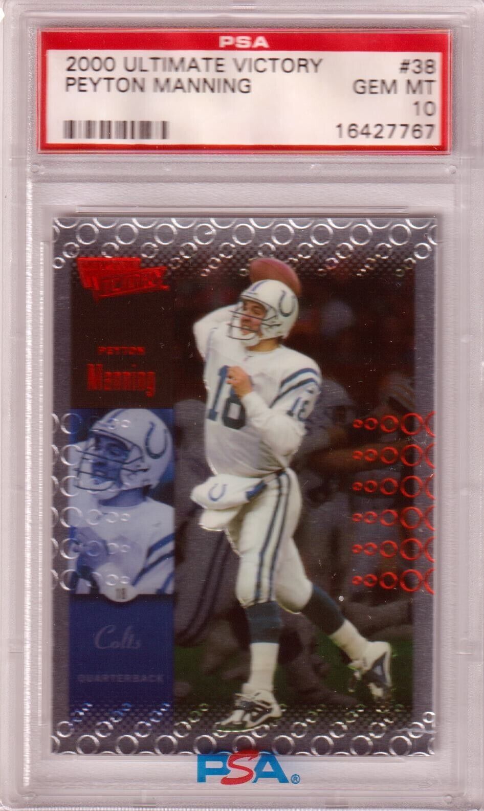 PEYTON MANNING 2000 Upper Deck Ultimate Victory #38 PSA 10 GEM MINT - COLTS - Columbia Hobby - Sports Card Boxes - Toploaders - Card Savers