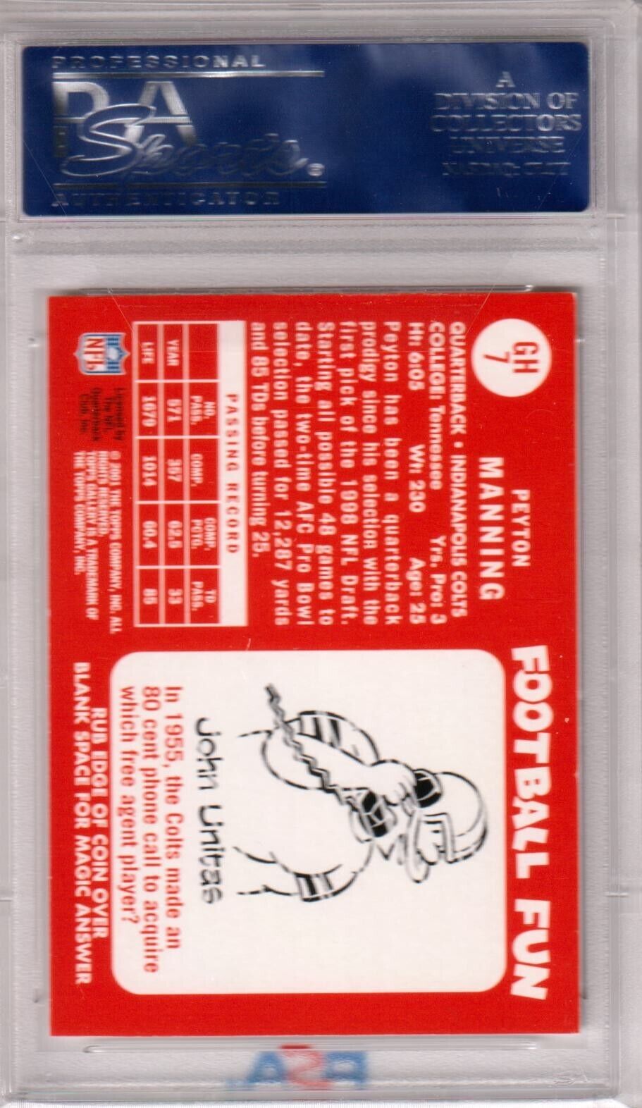 PEYTON MANNING 2001 Topps Gallery Heritage #GH7 PSA 10 GEM MINT - COLTS POP 2 - Columbia Hobby - Sports Card Boxes - Toploaders - Card Savers