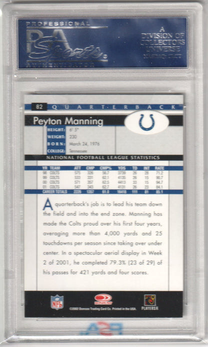 PEYTON MANNING 2002 Donruss 82 PSA 10 GEM MINT - COLTS Pop 1 - Columbia Hobby - Sports Card Boxes - Toploaders - Card Savers