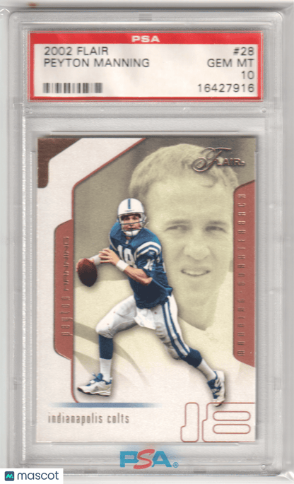 PEYTON MANNING 2002 Fleer Flair 28 PSA 10 GEM MINT - COLTS Pop 2 - Columbia Hobby - Sports Card Boxes - Toploaders - Card Savers