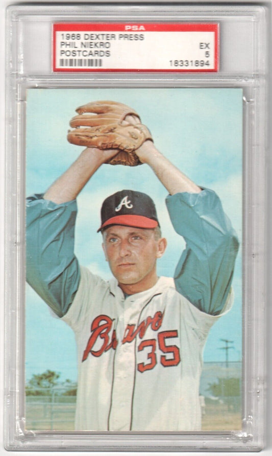 PHIL NIEKRO 1968 Dexter Press Postcards PSA 5 EX - BRAVES - Columbia Hobby - Sports Card Boxes - Toploaders - Card Savers