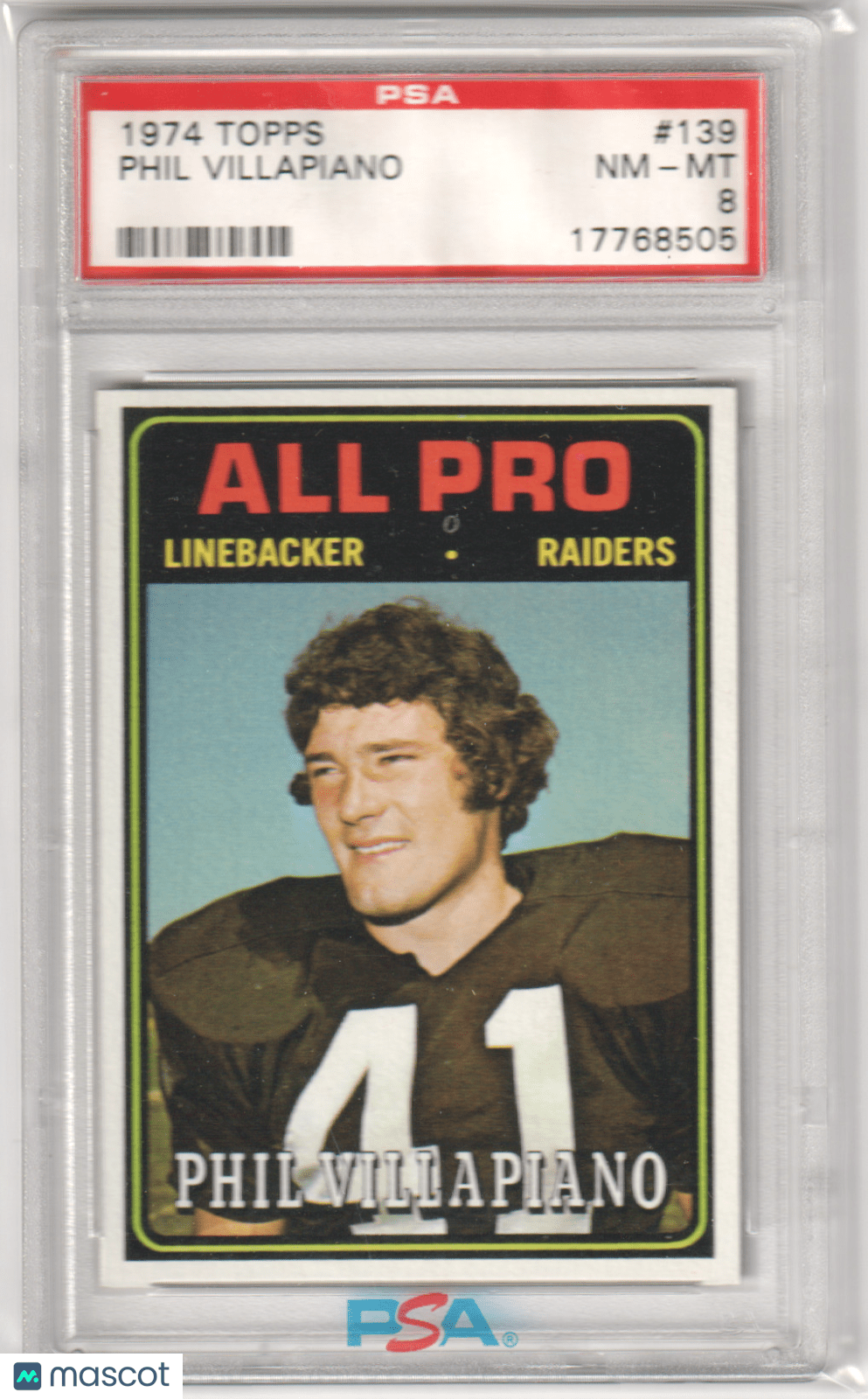 PHIL VILLAPIANO 1974 Topps 139 PSA 8 NM - MT - RAIDERS - Columbia Hobby - Sports Card Boxes - Toploaders - Card Savers