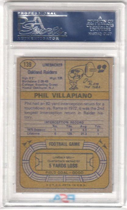 PHIL VILLAPIANO 1974 Topps 139 PSA 8 NM - MT - RAIDERS - Columbia Hobby - Sports Card Boxes - Toploaders - Card Savers