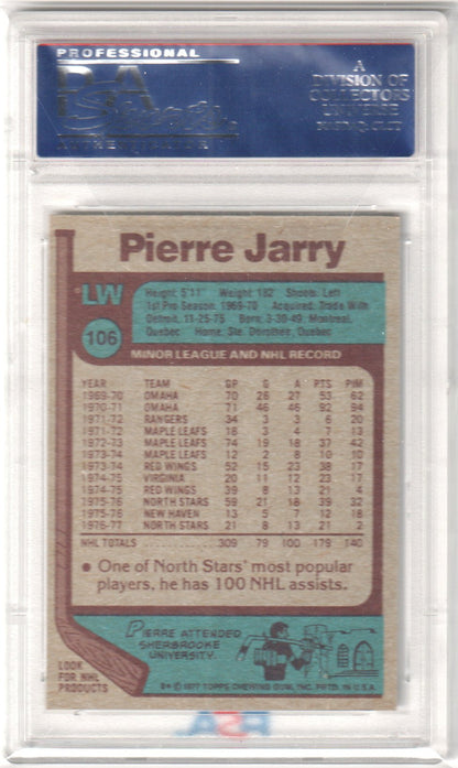 PIERRE JARRY 1977 Topps #106 PSA 5 EX - NORTH STARS - Columbia Hobby - Sports Card Boxes - Toploaders - Card Savers