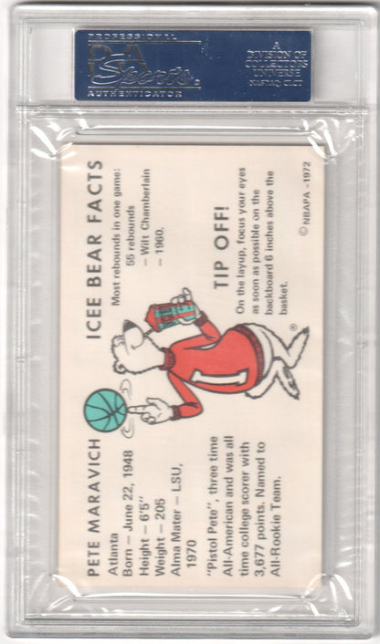 PISTOL PETE MARAVICH 1972 Icee Bear PSA 7.5 NM+ - HAWKS - Columbia Hobby - Sports Card Boxes - Toploaders - Card Savers