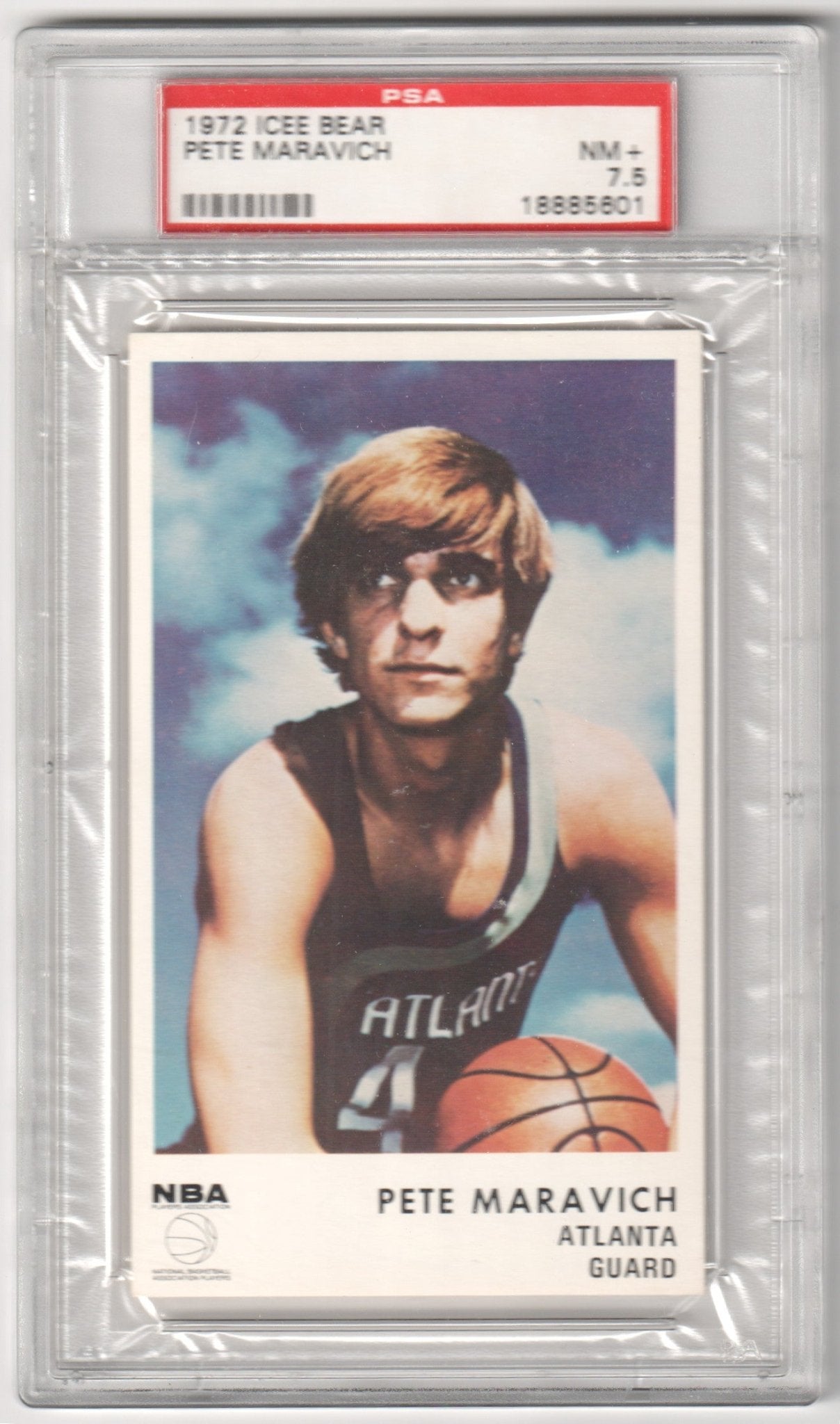 PISTOL PETE MARAVICH 1972 Icee Bear PSA 7.5 NM+ - HAWKS - Columbia Hobby - Sports Card Boxes - Toploaders - Card Savers