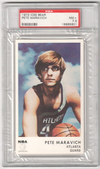 PISTOL PETE MARAVICH 1972 Icee Bear PSA 7.5 NM+ - HAWKS - Columbia Hobby - Sports Card Boxes - Toploaders - Card Savers