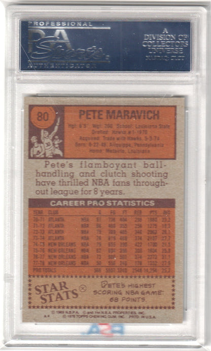 PISTOL PETE MARAVICH 1978 Topps #80 PSA 9 MINT - JAZZ - Columbia Hobby - Sports Card Boxes - Toploaders - Card Savers
