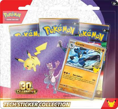 Pokemon TCG 30th Celebration Tech Sticker Collection Blister
Pokemon 30th Celebration Lucario Tech Sticker Collection
Pokemon 30th Celebration Alolan Exeggutor Tech Sticker Collection
Pokemon TCG 30th Celebration Lucario foil promo card
Pokemon TCG 30th Celebration Alolan Exeggutor foil promo card
Pokemon TCG 30th Celebration tech sticker sheet
Pokemon TCG 30th Celebration booster packs