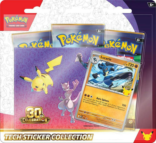 Pokemon TCG 30th Celebration Tech Sticker Collection Blister
Pokemon 30th Celebration Lucario Tech Sticker Collection
Pokemon 30th Celebration Alolan Exeggutor Tech Sticker Collection
Pokemon TCG 30th Celebration Lucario foil promo card
Pokemon TCG 30th Celebration Alolan Exeggutor foil promo card
Pokemon TCG 30th Celebration tech sticker sheet
Pokemon TCG 30th Celebration booster packs