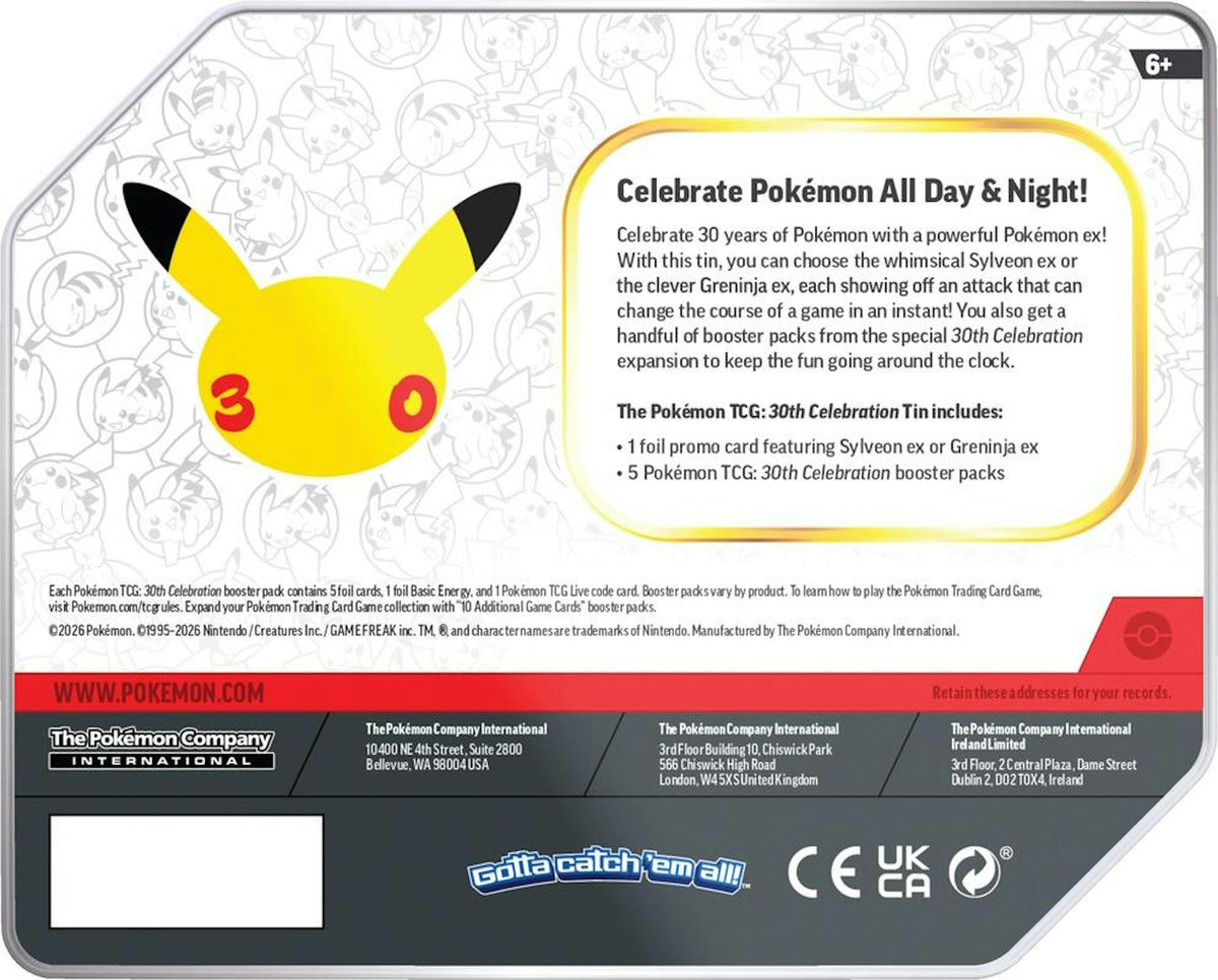 Pokemon TCG 30th Celebration Tin (Sylveon ex or Greninja ex) image 2
