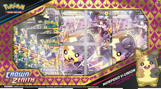 Pokemon Crown Zenith Premium Treasures Collection - Morpeko V - Union - Columbia Hobby - Sports Card Boxes - Toploaders - Card Savers