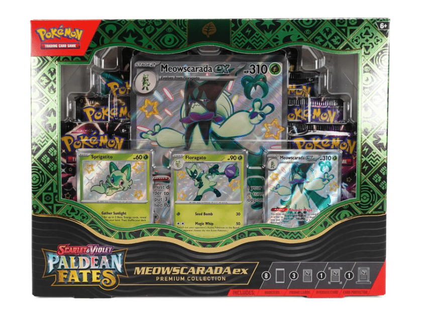 Pokemon Scarlet & Violet: Paldean Fates Premium Collection ex Box MEOW Columbia Hobby - Sports Card Boxes - Toploaders - Card Savers Pokemon Scarlet & Violet: Paldean Fates Premium Collection ex Box MEOW Columbia Hobby - Sports Card Boxes - Toploaders - Card Savers