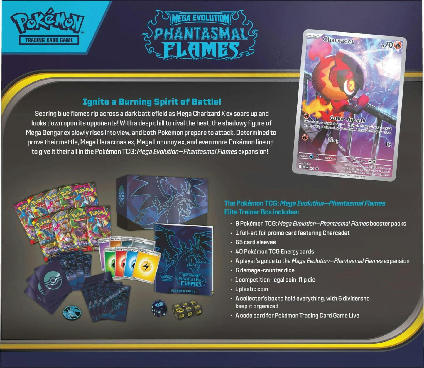 Pokémon TCG: Mega Evolution – Phantasmal Flames Elite Trainer Box (Presell) - Columbia Hobby - Sports Card Boxes - Toploaders - Card Savers