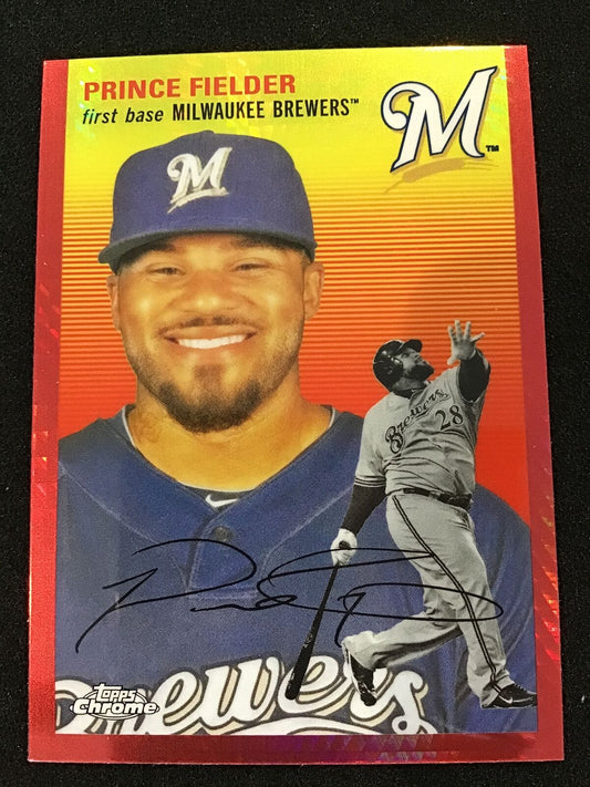 Prince Fielder 2023 Topps Chrome Platinum Anniversary 476 Red Prism SP Brewers - Columbia Hobby - Sports Card Boxes - Toploaders - Card Savers