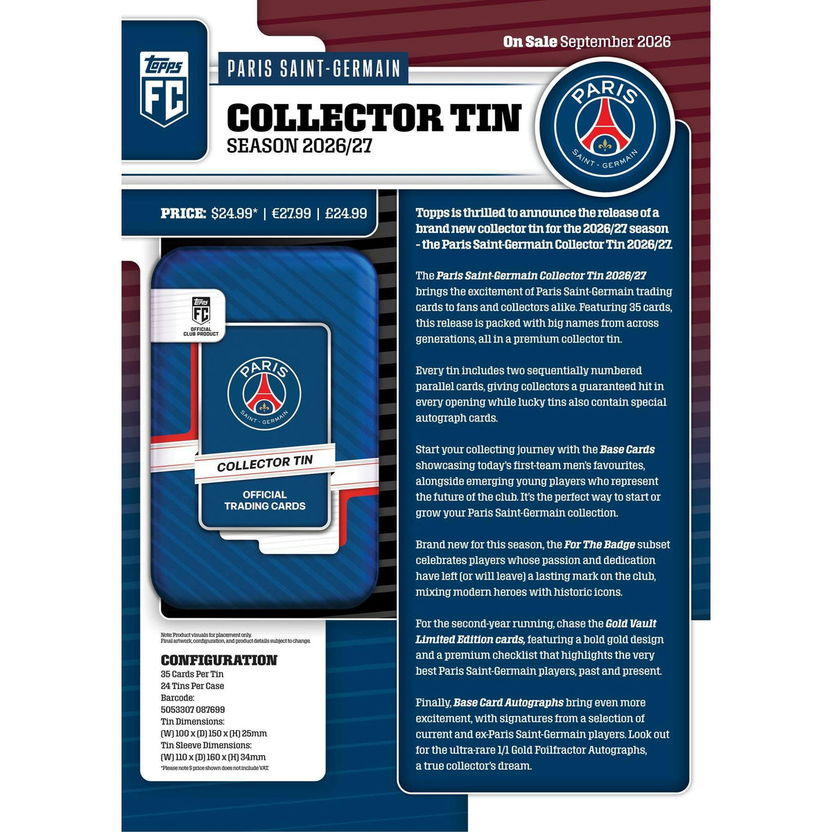 2026/27 Topps Soccer Paris Saint-Germain Club Collector Tin
