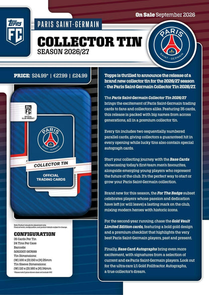 2026/27 Topps Paris Saint-Germain Soccer Collector Tin