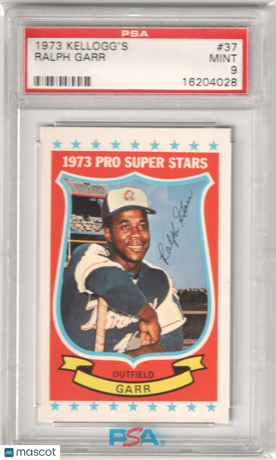 RALPH GARR 1973 Kellogg's 3D Super Stars 37 PSA 9 MINT - BRAVES - Columbia Hobby - Sports Card Boxes - Toploaders - Card Savers