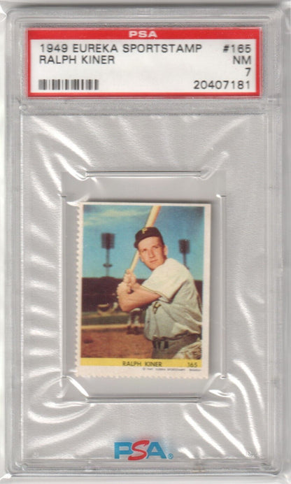 RALPH KINER 1949 Eureka Sportstamp ##165 PSA 7 NM - PIRATES - Columbia Hobby - Sports Card Boxes - Toploaders - Card Savers