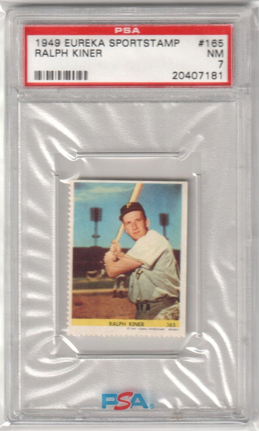 RALPH KINER 1949 Eureka Sportstamp ##165 PSA 7 NM - PIRATES - Columbia Hobby - Sports Card Boxes - Toploaders - Card Savers