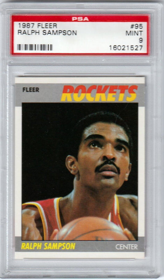 RALPH SAMPSON 1987 - 88 Fleer #95 PSA 9 MINT - ROCKETS - Columbia Hobby - Sports Card Boxes - Toploaders - Card Savers