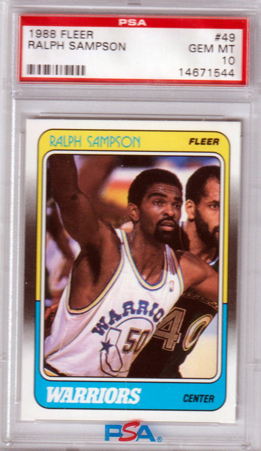 RALPH SAMPSON 1988 - 89 Fleer #49 PSA 10 GEM MINT - WARRIORS - Columbia Hobby - Sports Card Boxes - Toploaders - Card Savers