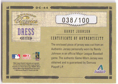 RANDY JOHNSON 2004 Donruss Classics Dual Game Used Jersey SP #/100 DIAMONDBACKS - Columbia Hobby - Sports Card Boxes - Toploaders - Card Savers