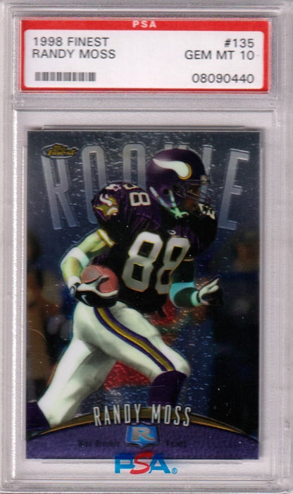 RANDY MOSS 1998 Toops Finest Rookie RC #/135 PSA 10 GEM MINT - VIKINGS - Columbia Hobby - Sports Card Boxes - Toploaders - Card Savers