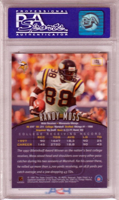 RANDY MOSS 1998 Toops Finest Rookie RC #/135 PSA 10 GEM MINT - VIKINGS - Columbia Hobby - Sports Card Boxes - Toploaders - Card Savers