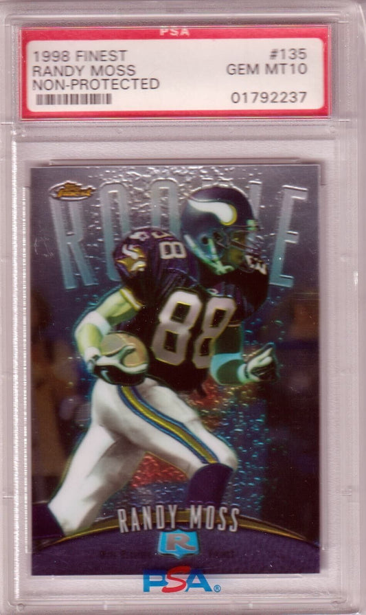 RANDY MOSS 1998 Topps Finest Rookie RC #135 PSA 10 GEM MINT - VIKINGS - Columbia Hobby - Sports Card Boxes - Toploaders - Card Savers