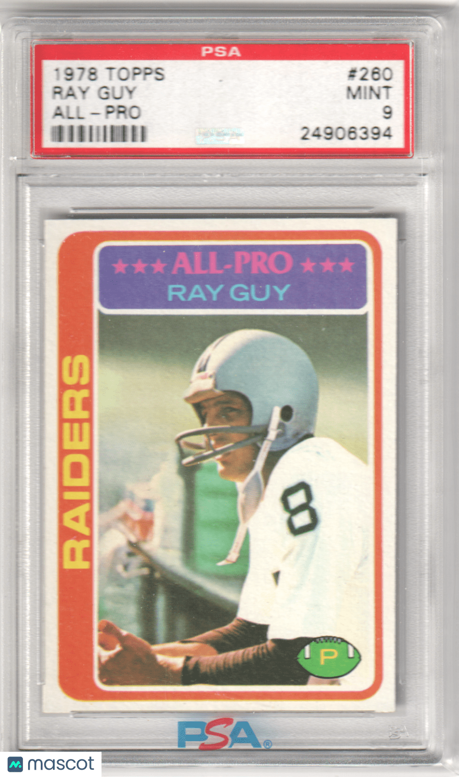 RAY GUY 1978 Topps 260 All Pro PSA 9 MINT - RAIDERS - Columbia Hobby - Sports Card Boxes - Toploaders - Card Savers