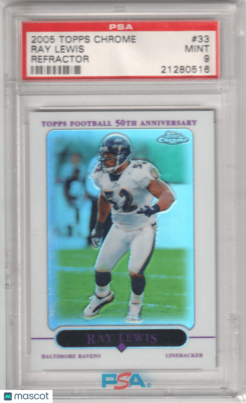 RAY LEWIS 2005 Topps Chrome 33 Refractor PSA 9 MINT - RAVENS - Columbia Hobby - Sports Card Boxes - Toploaders - Card Savers
