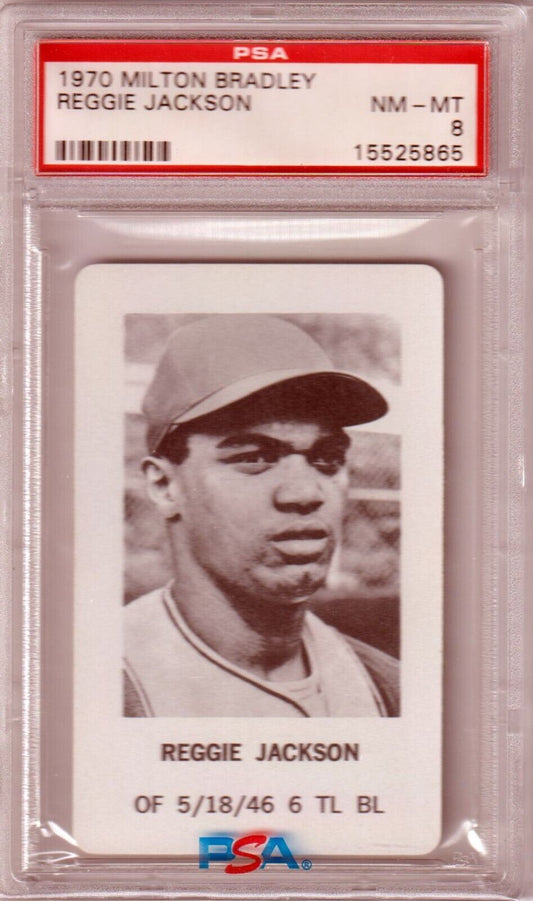 REGGIE JACKSON 1970 Milton Bradley PSA 8 MN - MT - ATHLETICS - Columbia Hobby - Sports Card Boxes - Toploaders - Card Savers