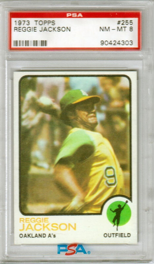 REGGIE JACKSON 1973 Topps #255 PSA 8 NM - MT - ATHLETICS - Columbia Hobby - Sports Card Boxes - Toploaders - Card Savers