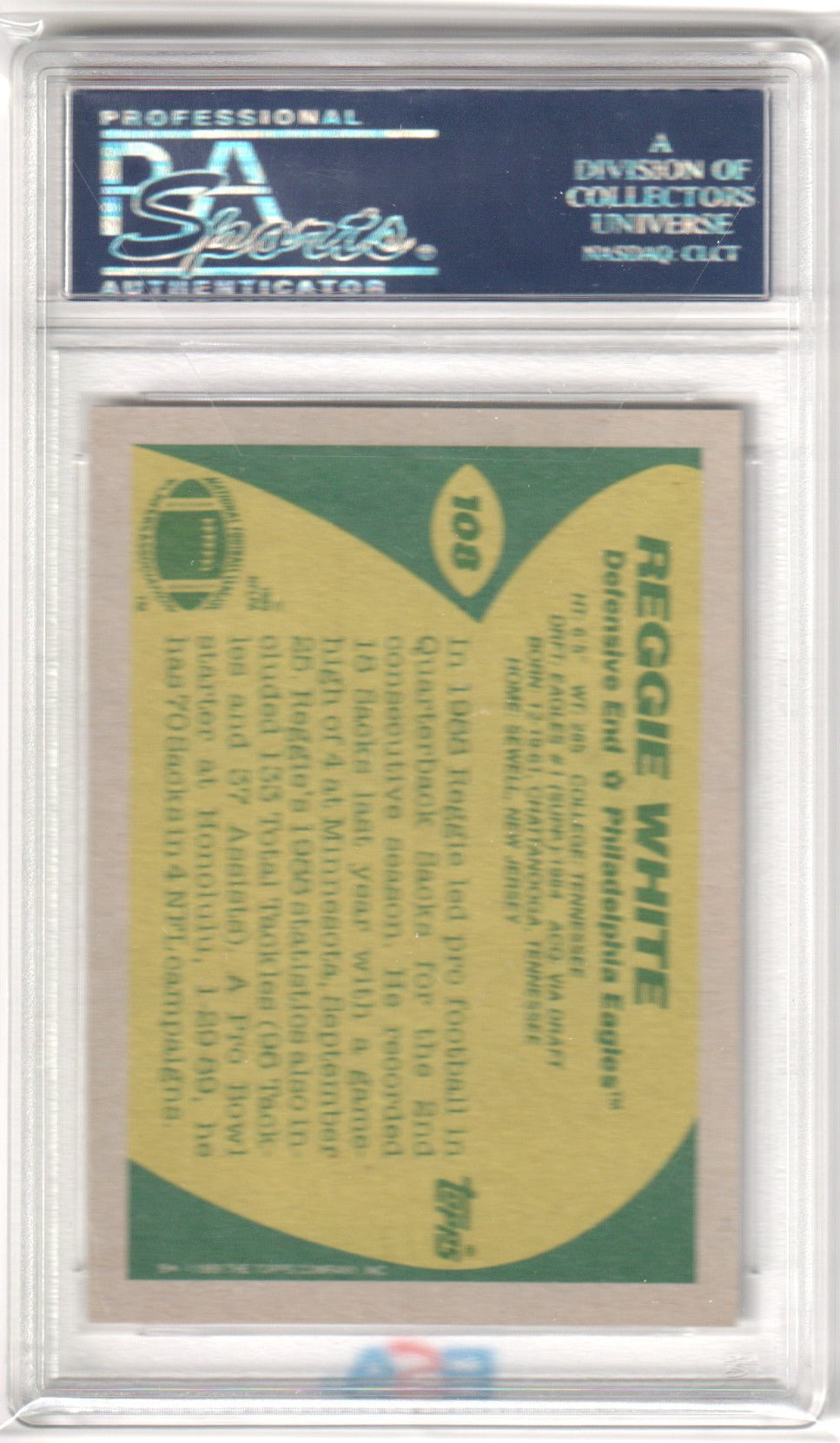 Reggie White 1989 Topps 108 PSA 10 GEM MINT - EAGLES - Columbia Hobby - Sports Card Boxes - Toploaders - Card Savers