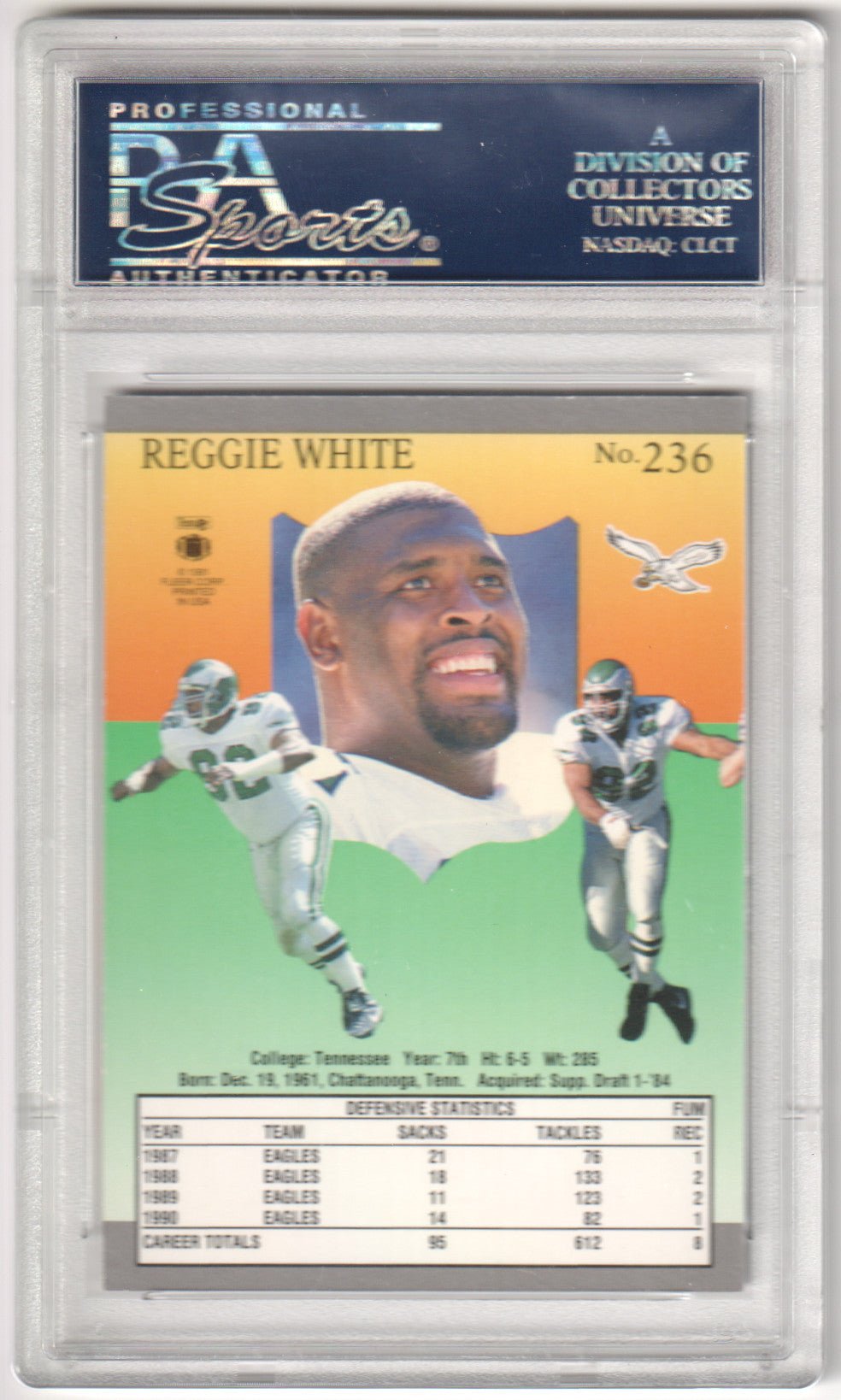 REGGIE WHITE 1991 Fleer Ultra 236 PSA 10 GEM MINT - EAGLES - Columbia Hobby - Sports Card Boxes - Toploaders - Card Savers