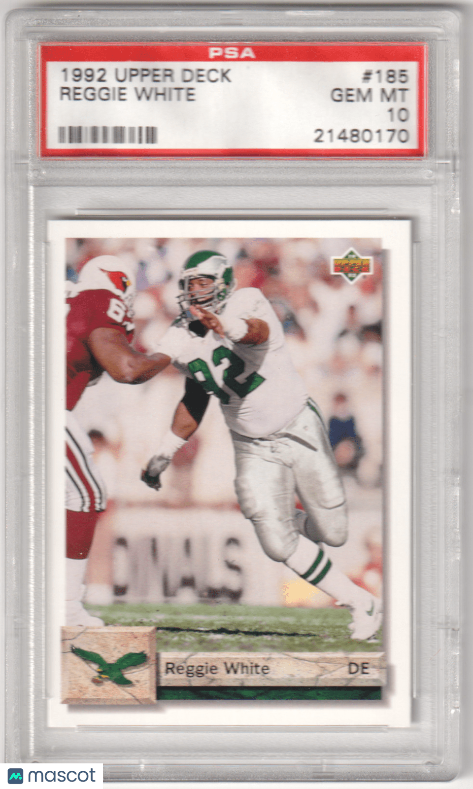 REGGIE WHITE 1992 Upper Deck 185 PSA 10 GEM MINT - EAGLES - Columbia Hobby - Sports Card Boxes - Toploaders - Card Savers