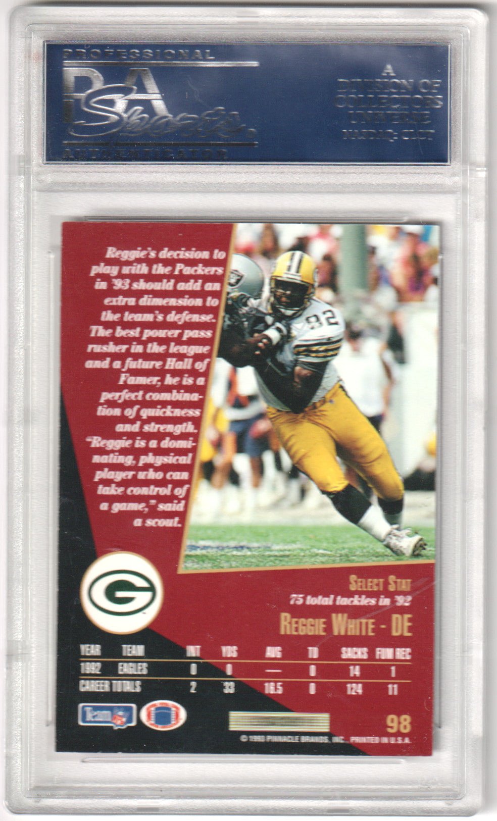 REGGIE WHITE 1993 Select 98 PSA 10 GEM MINT - PACKERS Pop 14 - Columbia Hobby - Sports Card Boxes - Toploaders - Card Savers